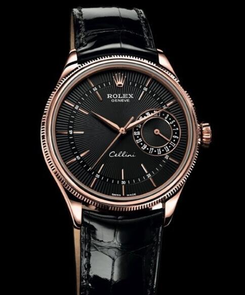 Rolex Cellini Watch Replica Cellini Date 50515 Everose gold - Black Dial - Alligator Strap